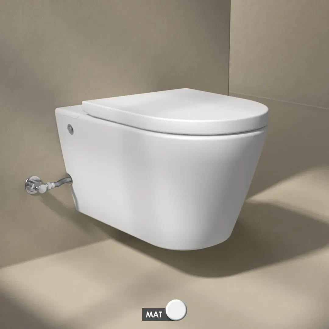 WC suspendu ne nécessitant pas de réservoir + abattant + bâti-support, blanc mat W1.0