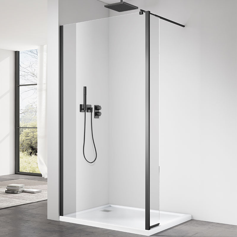 Paroi fixe 60 à 160 cm + volet 30 cm, profilé noir mat, Altea