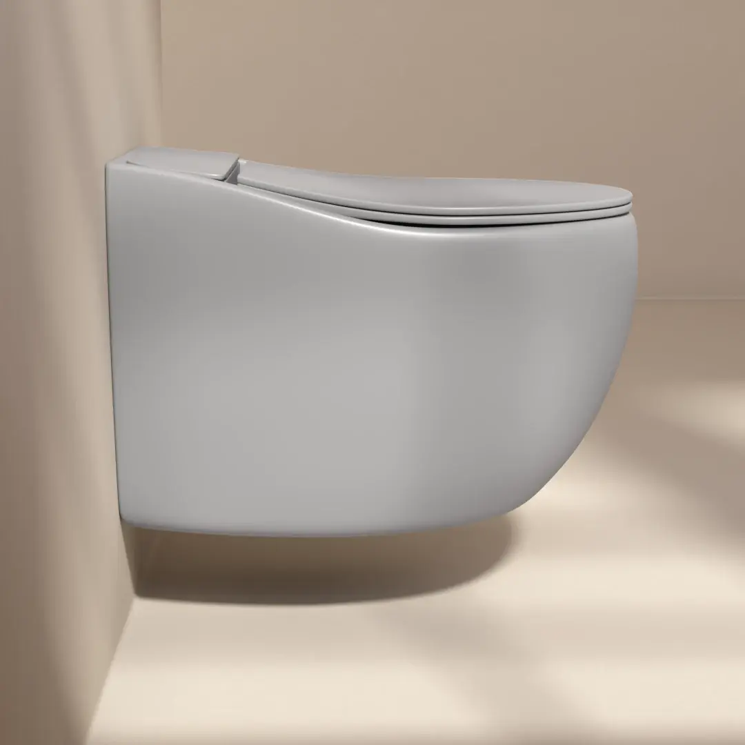 WC suspendu, gris clair mat + abattant slim, Globo