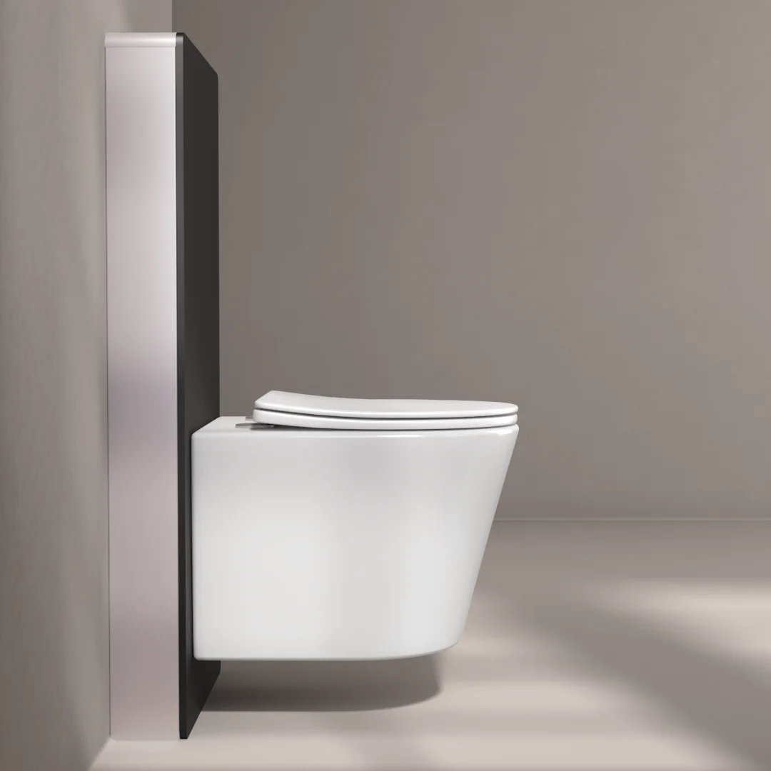 Bâti autoportant noir Elo + Capteur + WC suspendu blanc brillant, Flavia