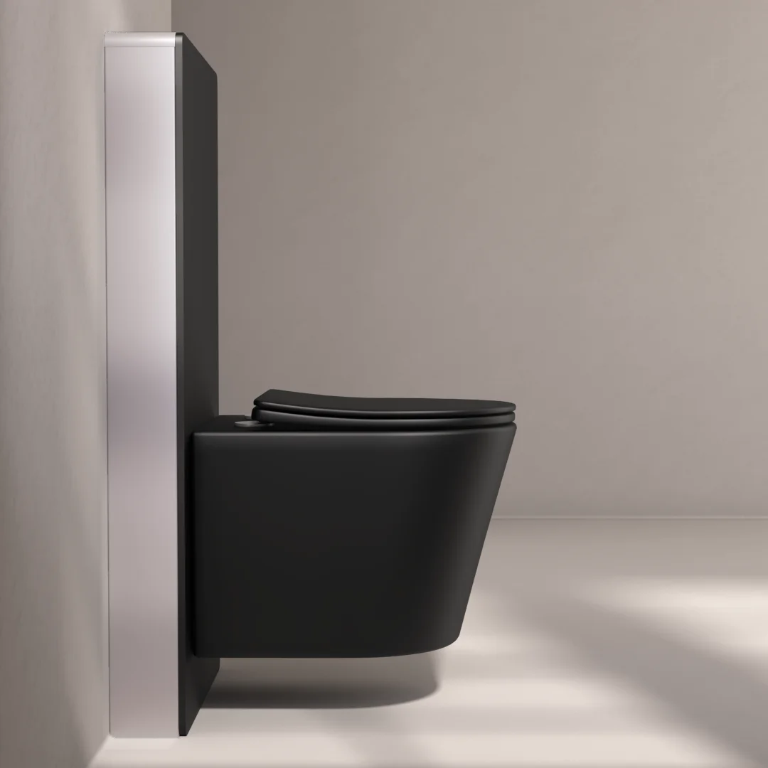 Bâti autoportant noir Elo + Capteur + WC suspendu noir mat, Flavia
