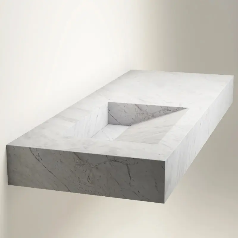 Plan Vasque Gauche, 121x46x12, Marbre Elba White, Lake