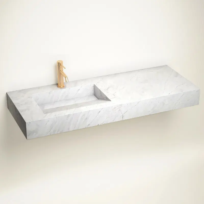 Plan Vasque Gauche, 121x46x12, Marbre Elba White, Lake