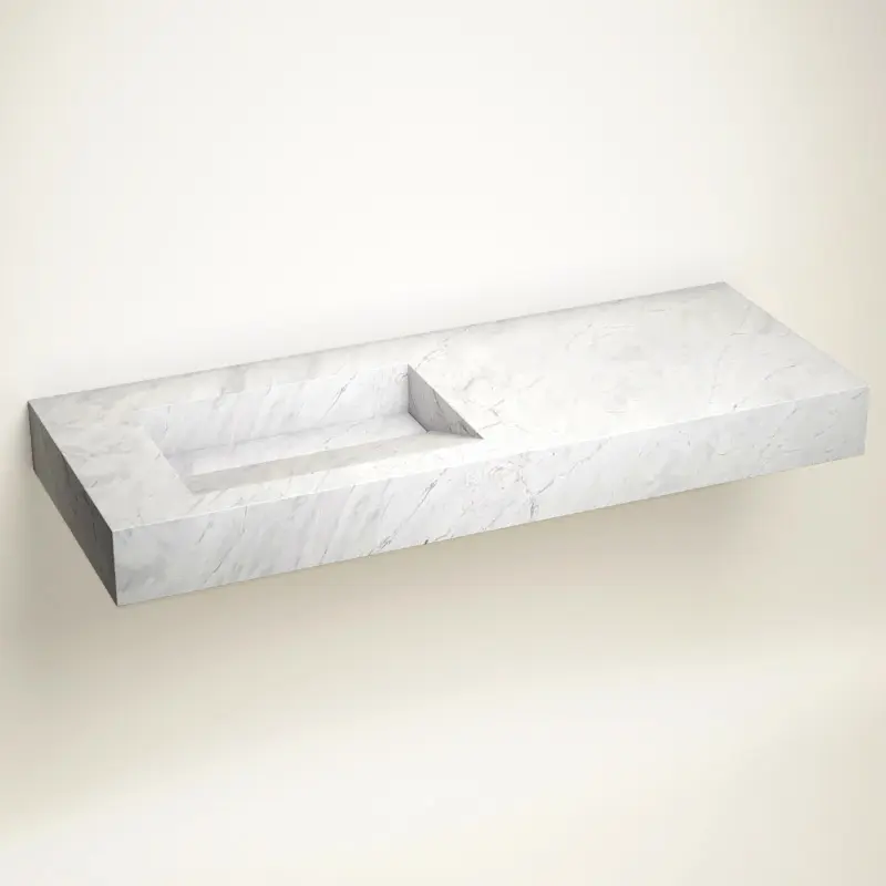 Plan Vasque Gauche, 121x46x12, Marbre Elba White, Lake