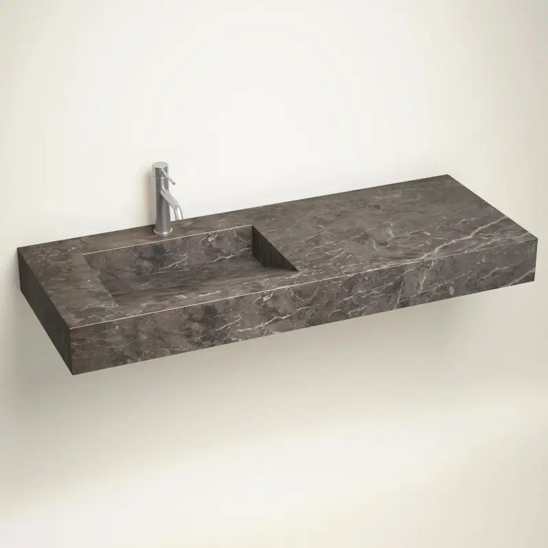 Plan Vasque Gauche, 121x46x12, Marbre Turk Grey, Lake