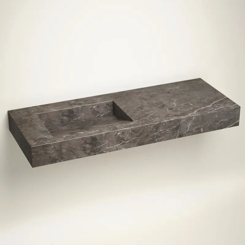 Plan Vasque Gauche, 121x46x12, Marbre Turk Grey, Lake