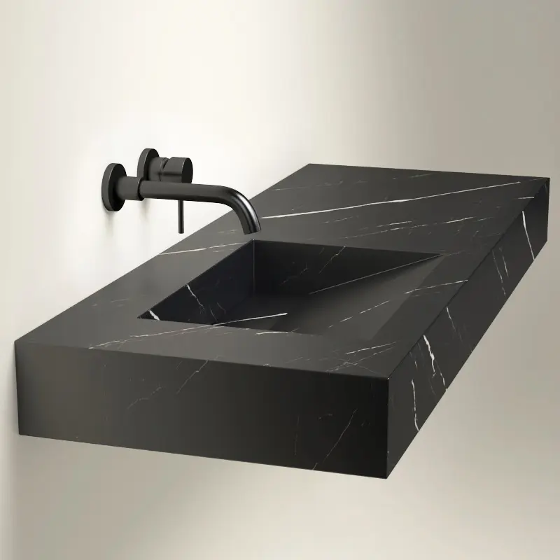 Plan Vasque Gauche, 121x46x12, Marbre Black marquina, Lake