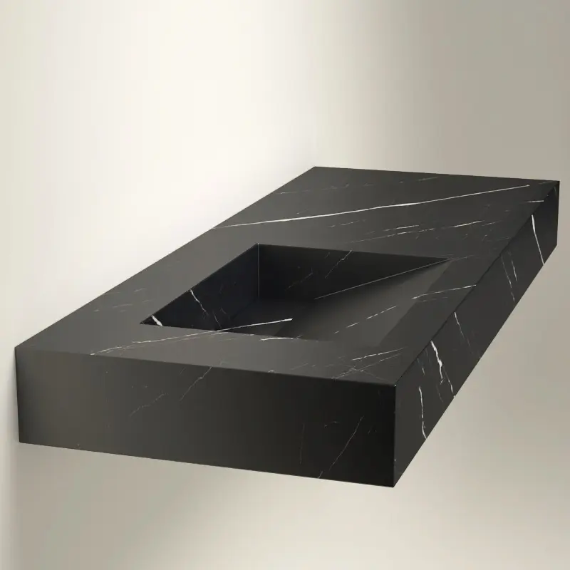 Plan Vasque Gauche, 121x46x12, Marbre Black marquina, Lake