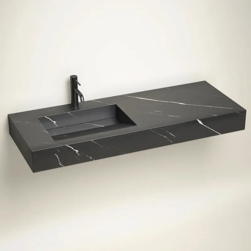 Plan Vasque Gauche, 121x46x12, Marbre Black marquina, Lake