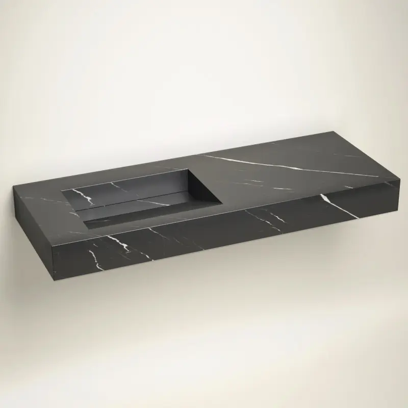 Plan Vasque Gauche, 121x46x12, Marbre Black marquina, Lake