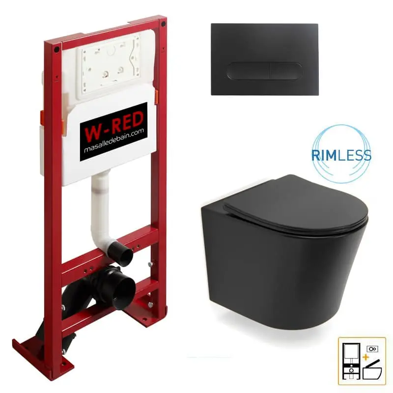 [PKWRED-4] PACK Bati-support STANDARD  Autoportant + WC Noir mat Flavia + plaque.webp
