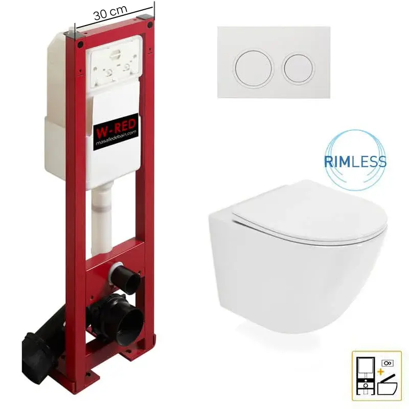 Pack Bati-support ETROIT Autoportant W-RED+ plaque blanche + WC Célia