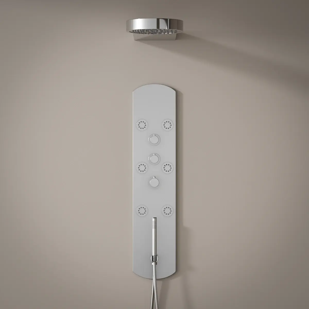 Silk, panneau de douche encastré hydromassant et leds, thermostatique, acier inoxydable