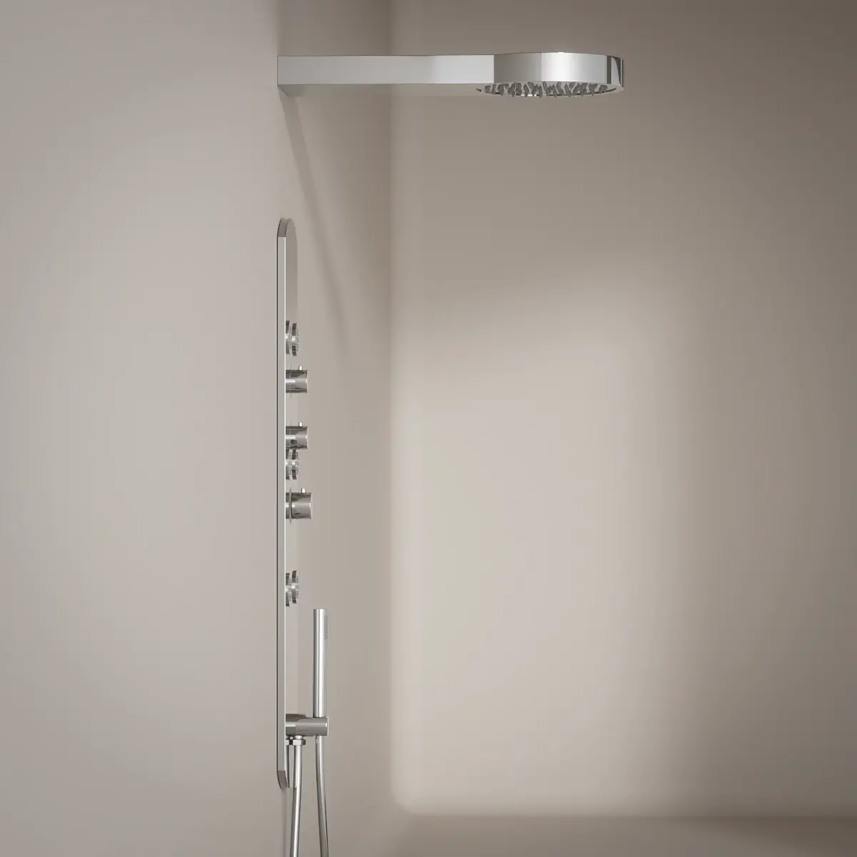 Silk, panneau de douche encastré hydromassant et leds, thermostatique, acier inoxydable