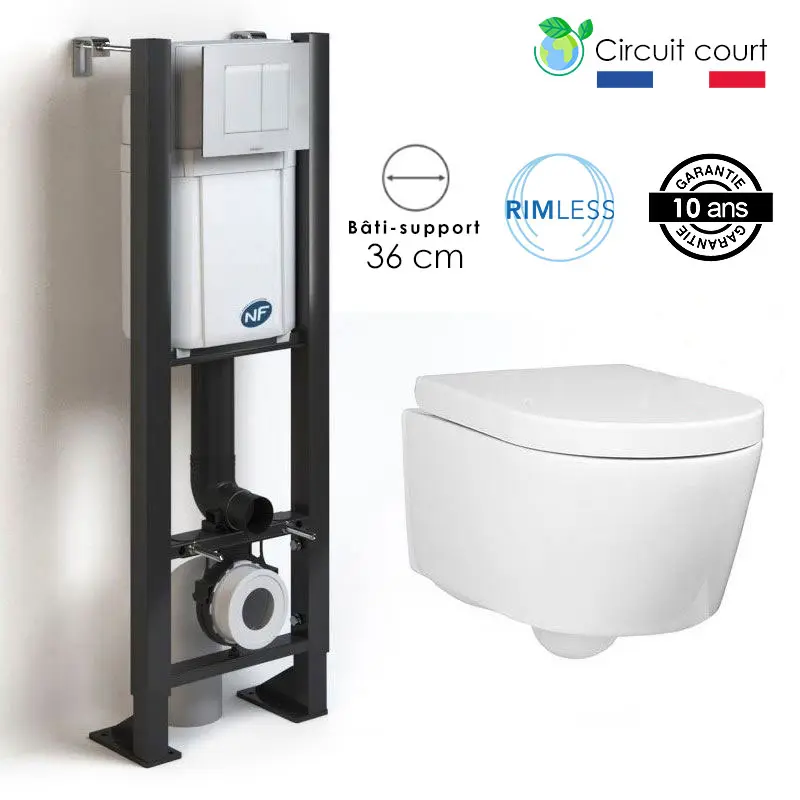 [PKBATIW2] Bâti compact WIRQUIN + Plaque de déclenchement blanche + WC suspendu Alto Rimless - Pack WC suspendu (1).webp