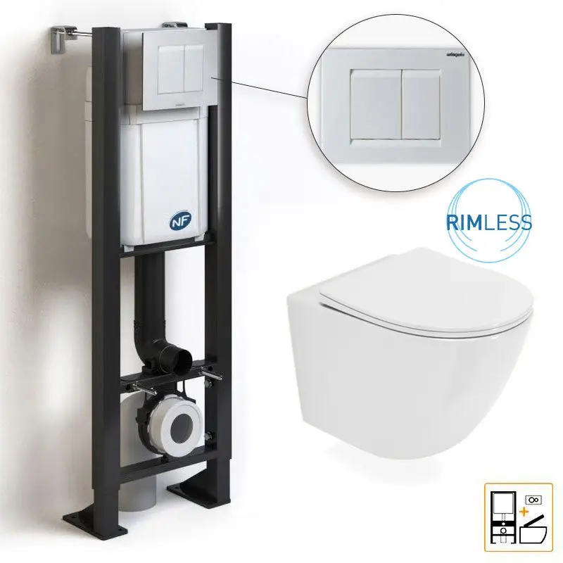 [PKBATIW8] Bâti compact WIRQUIN + Plaque de déclenchement blanche + WC suspendu Celia Rimless - Pack WC suspendu.webp
