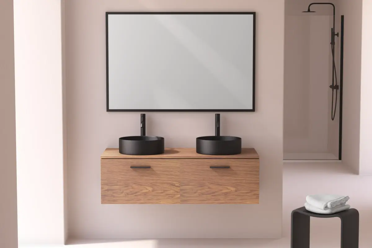 Meuble vasque suspendu 120 cm, Noyer, Rive Gauche