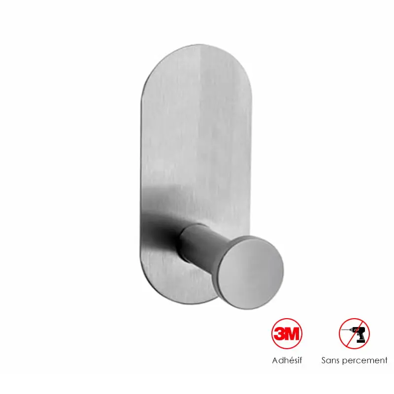 Patère adhésive inox brossé, Sansvis