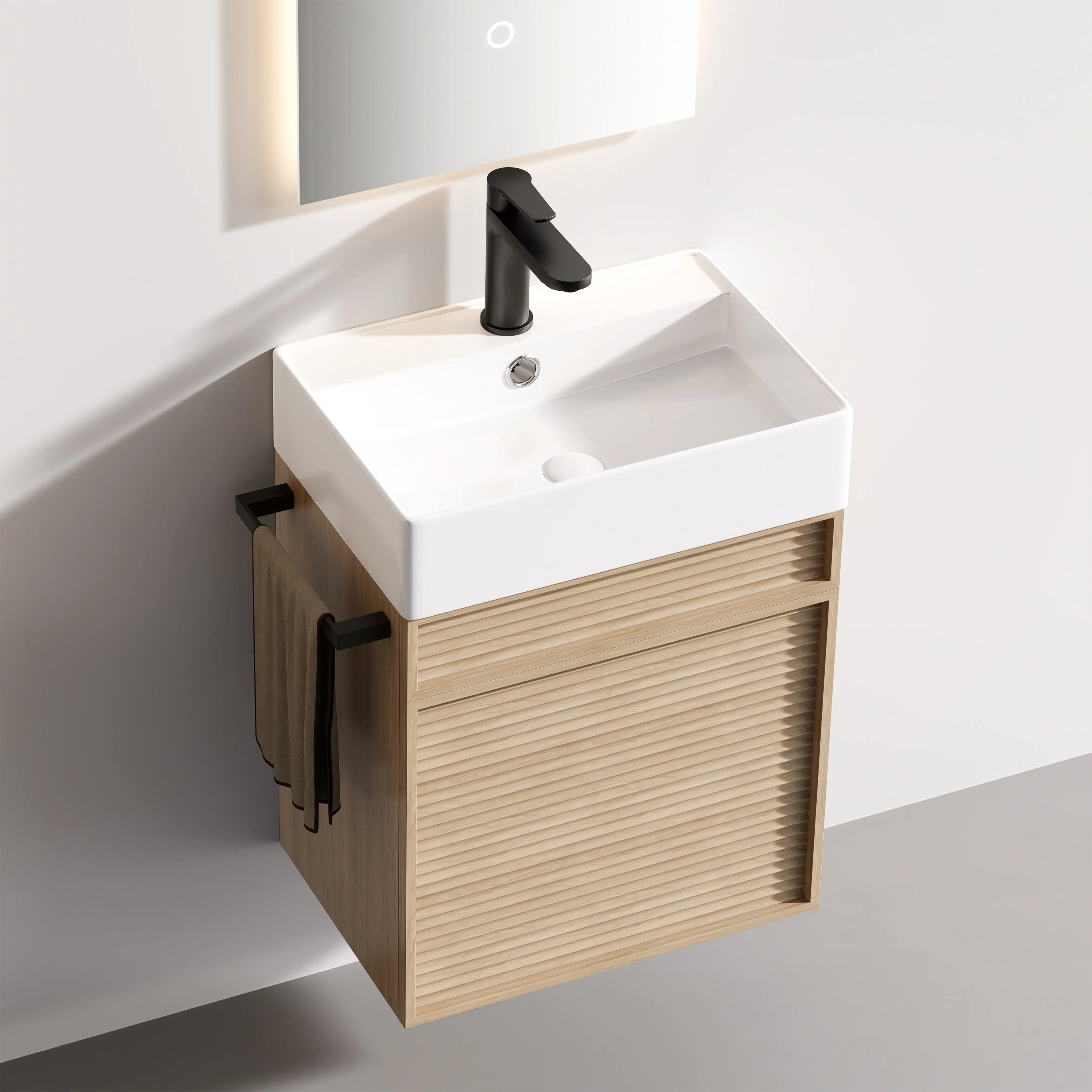 Ensemble meuble chêne avec vasque et miroir LED – Piccolo