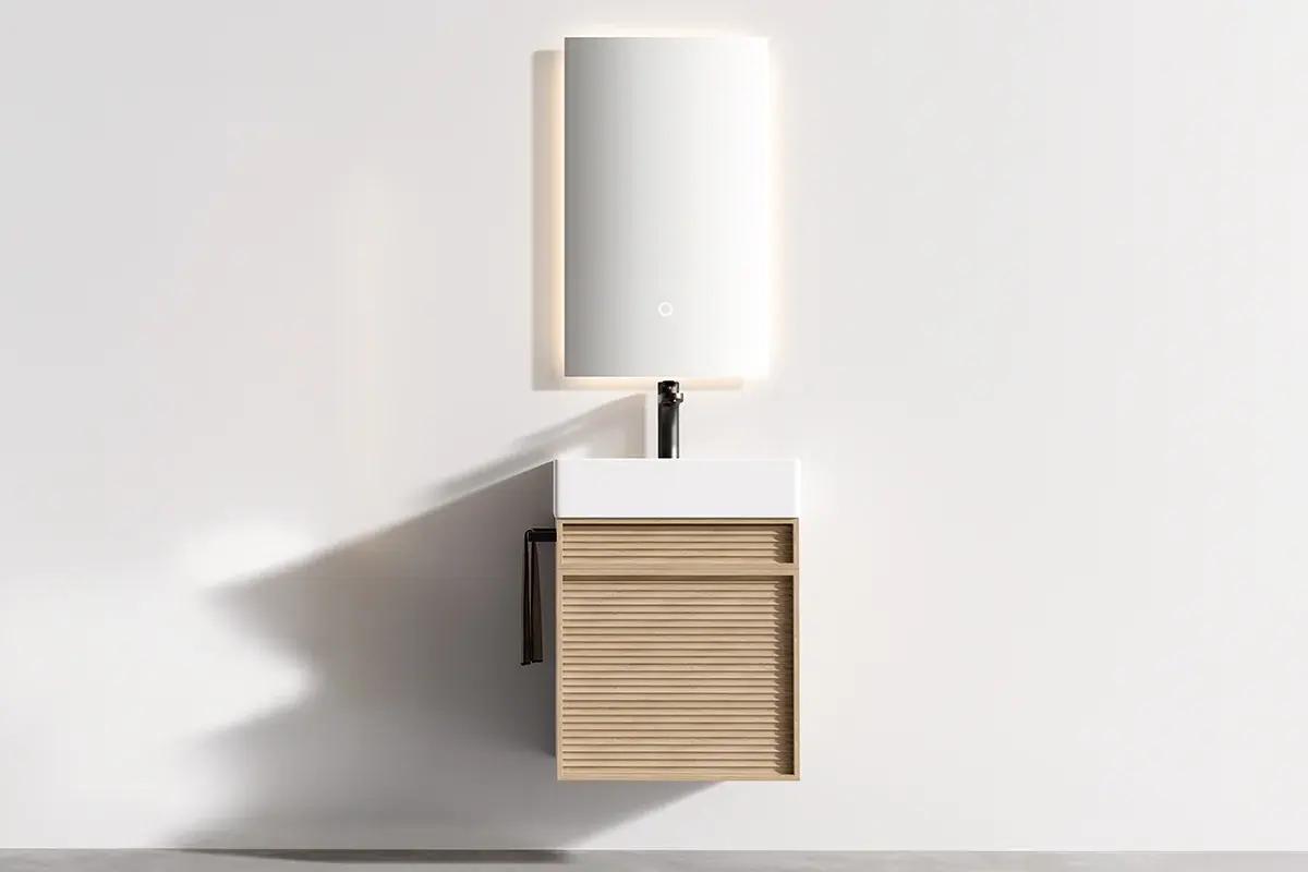 Ensemble meuble chêne avec vasque et miroir LED – Piccolo