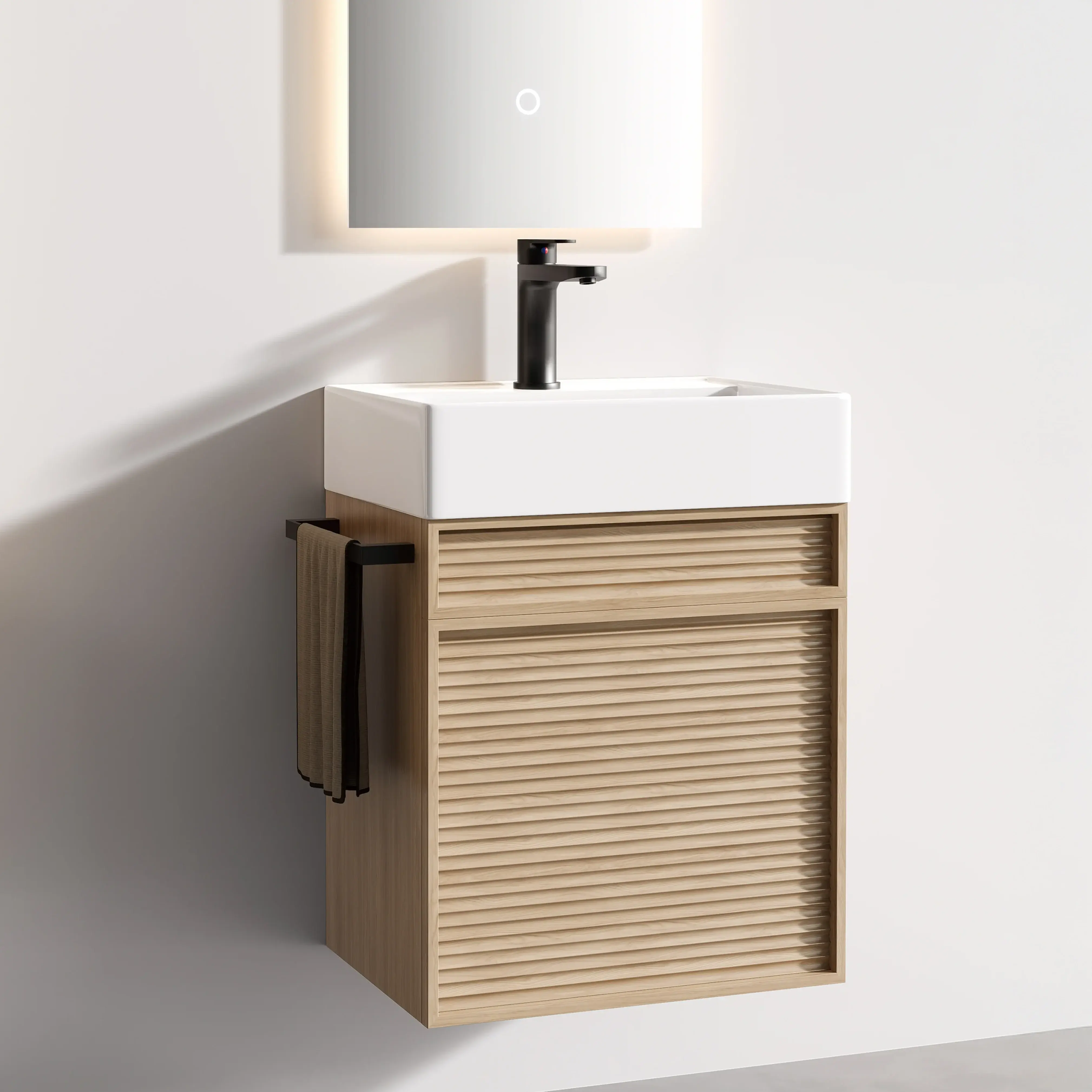 Ensemble meuble chêne avec vasque et miroir LED – Piccolo