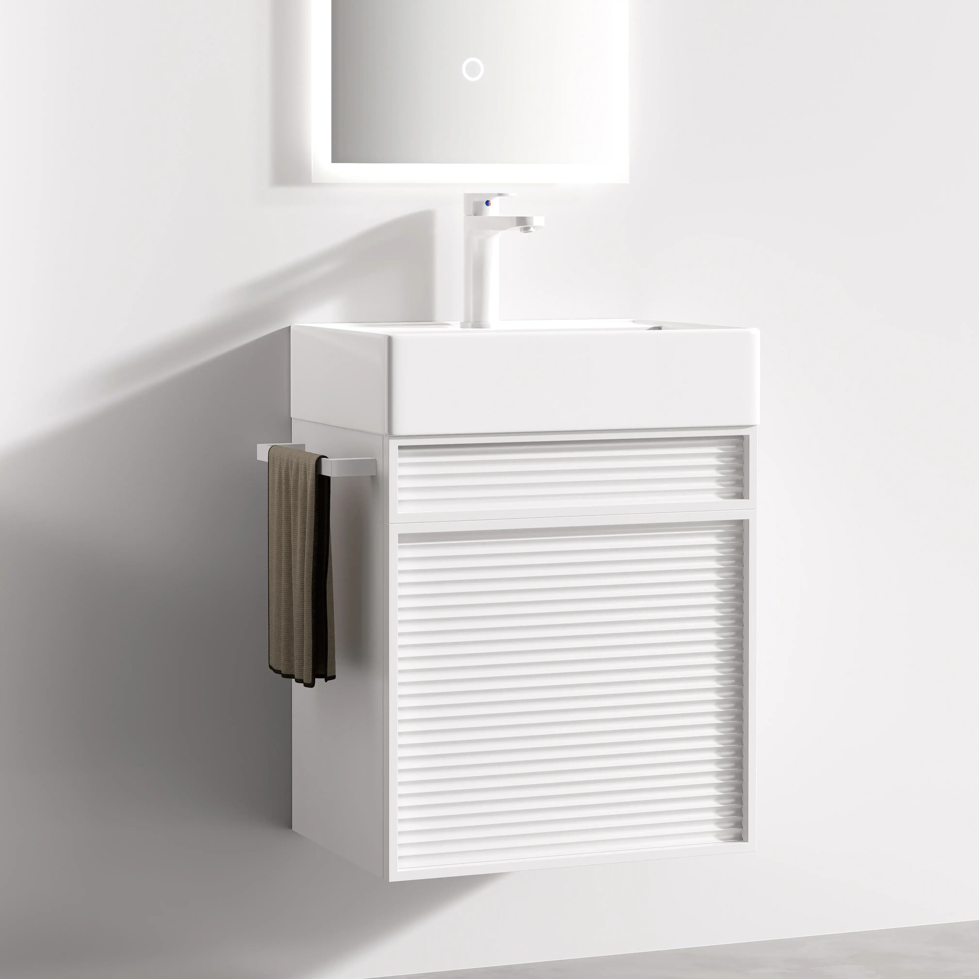 Ensemble meuble blanc avec vasque et miroir LED – Piccolo