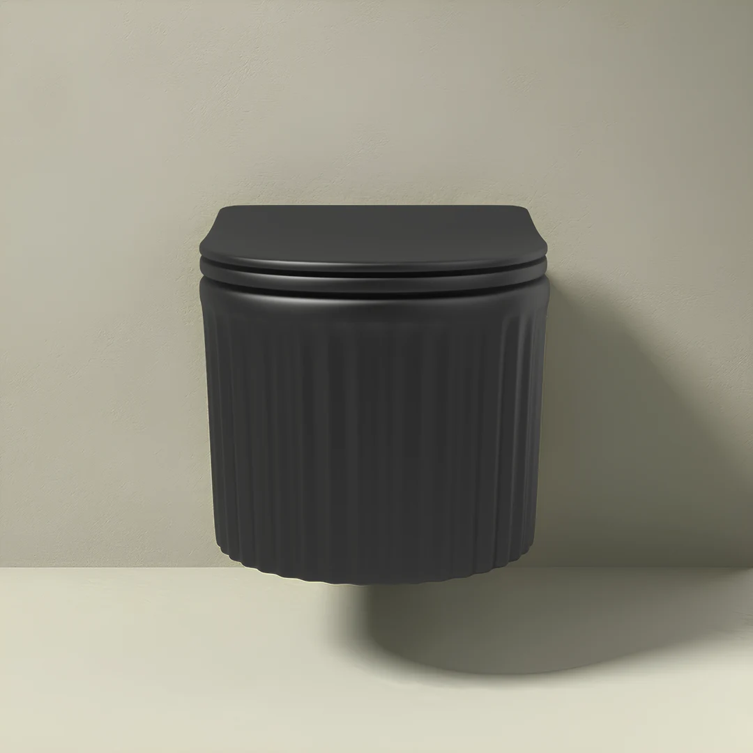 WC Suspendu compact cannelé noir mat 48.5x35.5x32, Hostense 