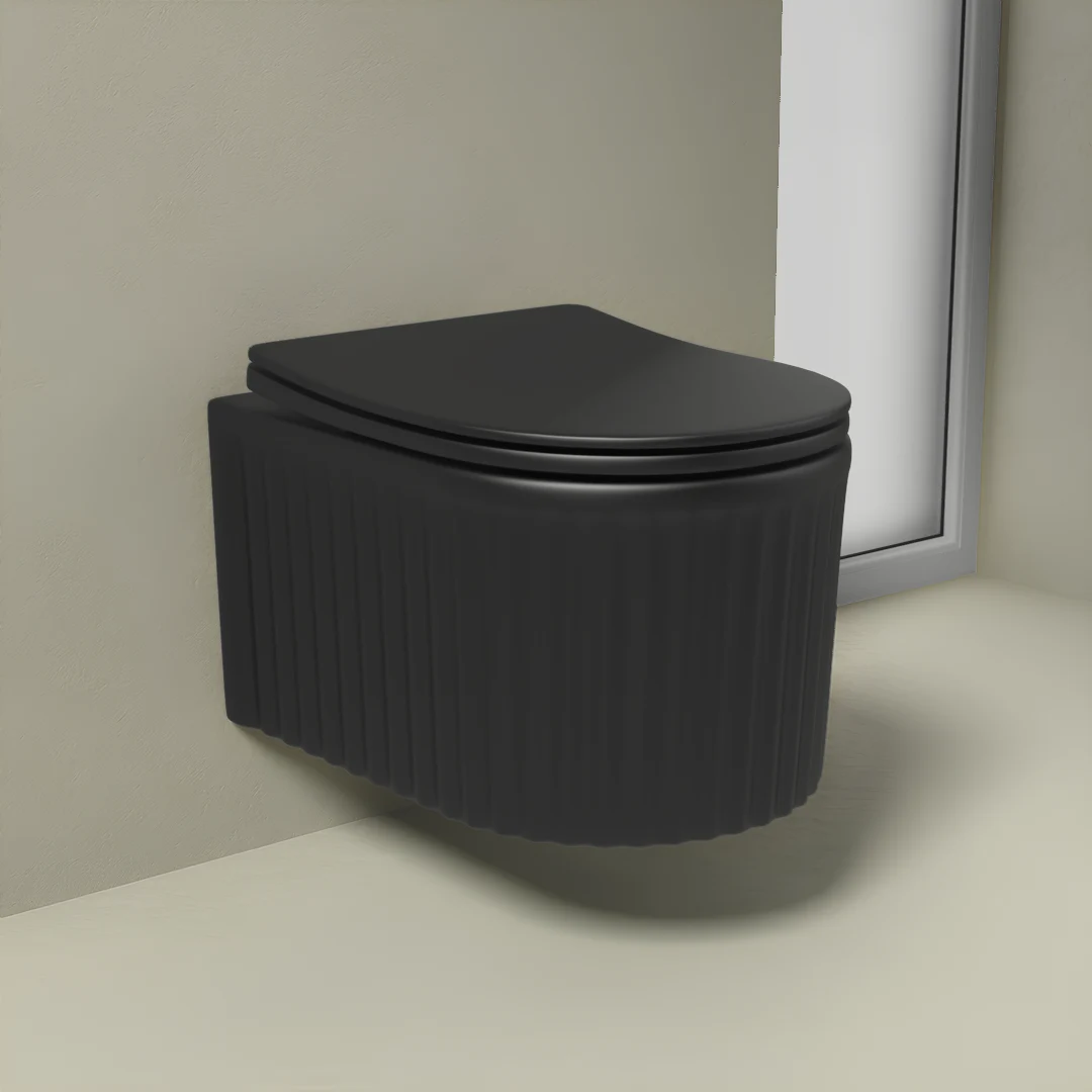 WC Suspendu compact cannelé noir mat 48.5x35.5x32, Hostense 