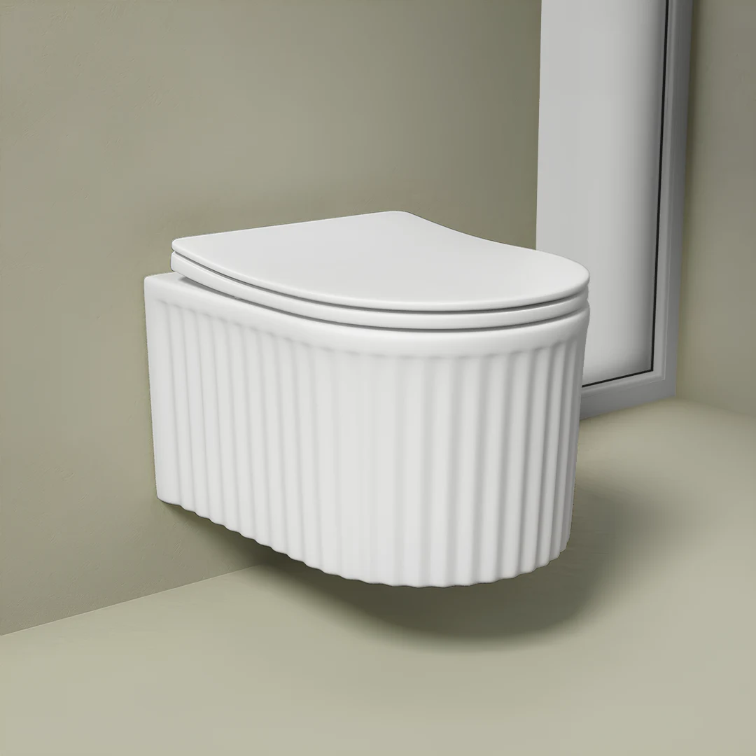 WC Suspendu compact cannelé blanc mat 48.5x35.5x32, Hostense