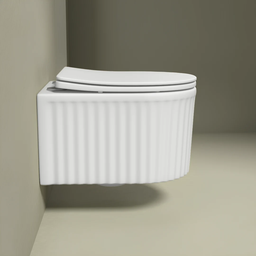 WC Suspendu compact cannelé blanc mat 48.5x35.5x32, Hostense