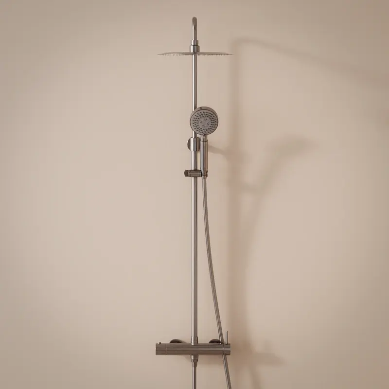 Colonne de douche avec mitigeur mécanique, Ø25cm,  avec douchette multifonction, inox brossé, Châtelet III