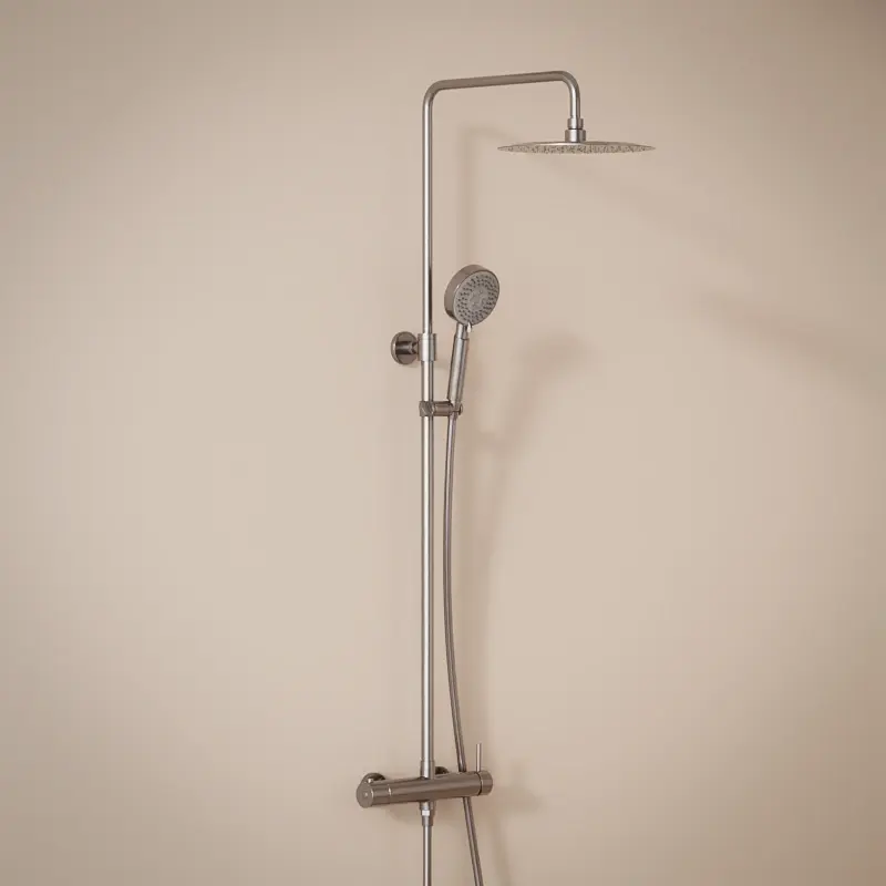 Colonne de douche avec mitigeur mécanique, Ø25cm,  avec douchette multifonction, inox brossé, Châtelet III