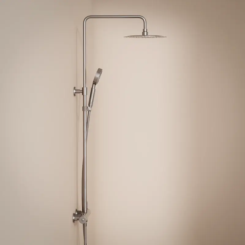 Colonne de douche avec mitigeur mécanique, Ø25cm,  avec douchette multifonction, inox brossé, Châtelet III
