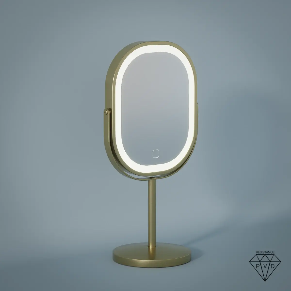 Miroir cosmétique à poser 2 faces (X1/X3), Led rechargeable, doré brossé, Elise