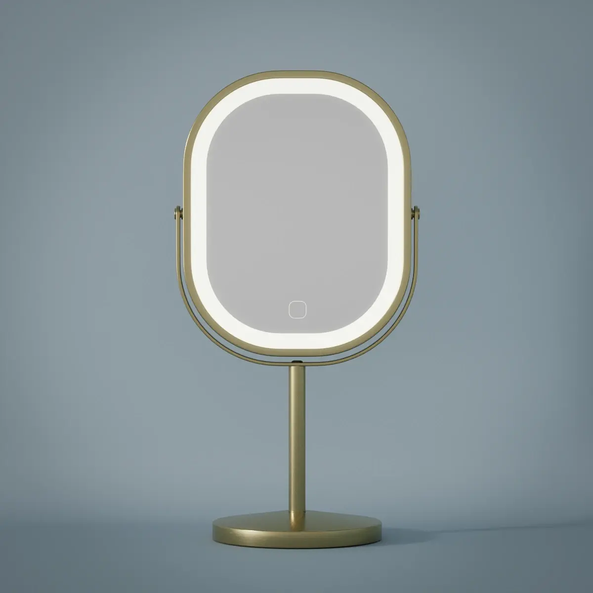 Miroir cosmétique à poser 2 faces (X1/X3), Led rechargeable, doré brossé, Elise