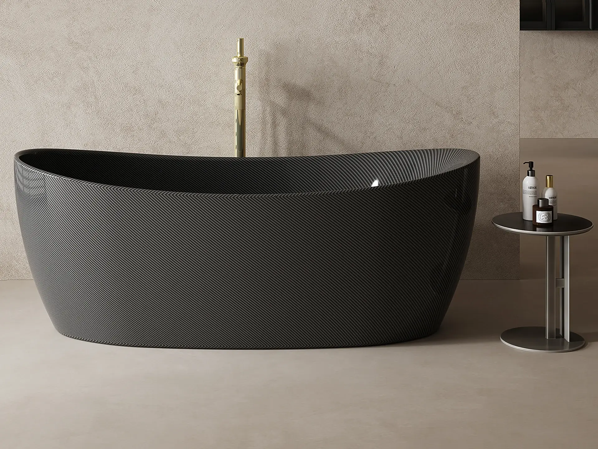 Baignoire îlot ovale en en fibre de carbone noir