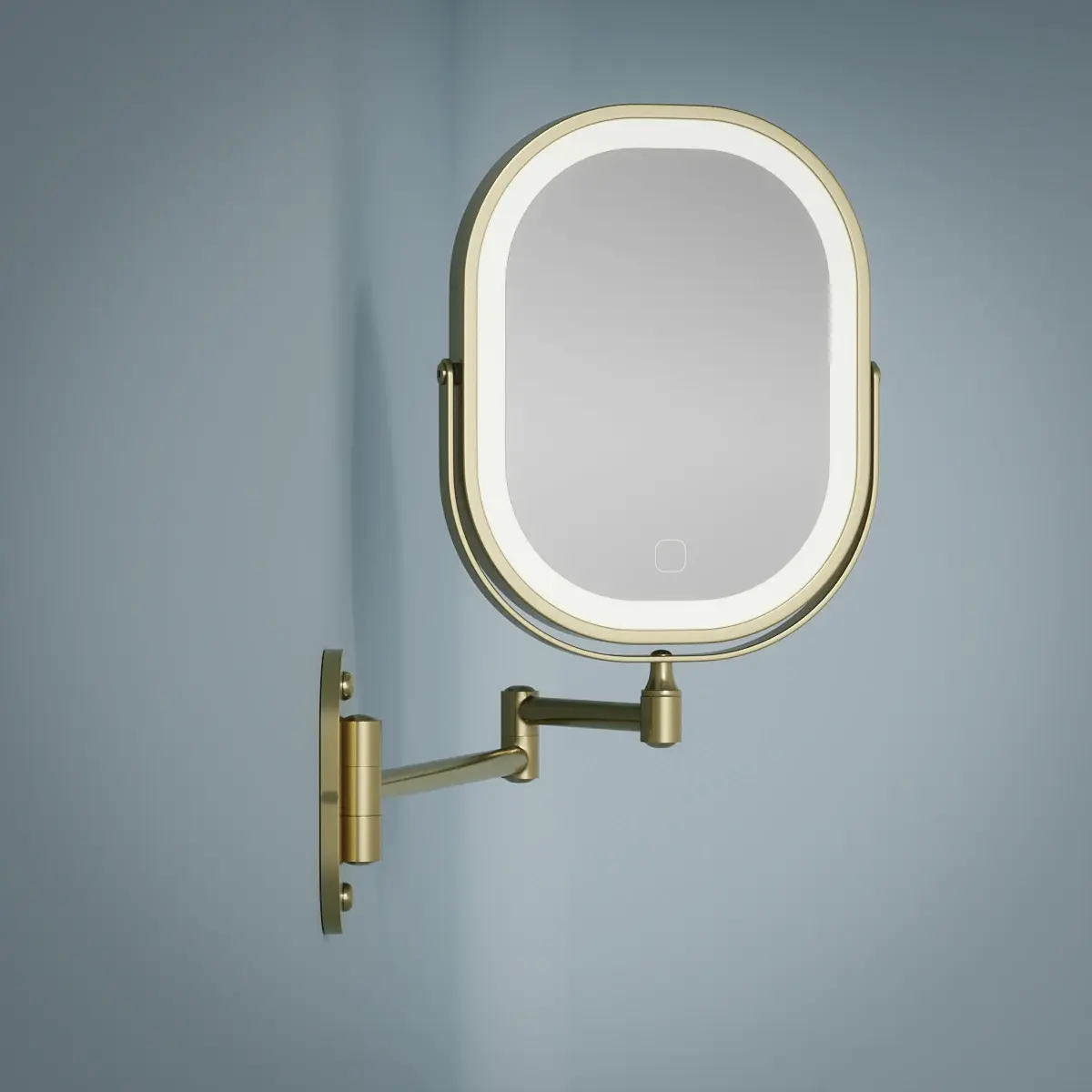 Miroir cosmétique mural oblong 2 faces ( X1/X3) avec leds rechargeables, Doré brossé, Elsa