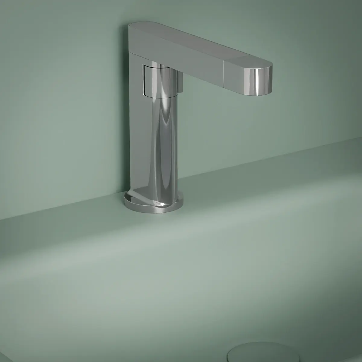 Mitigeur lavabo avec bec rotatif et extractible avec affichage digital par recharge, chrome, Waterled - design ultra-moderne avec structure cubique en finition chromée miroir, bec plat orientable et extractible pour un usage pratique, doté d’un écran digital intégré à rechargement USB pour affichage intelligent de la température ou du débit