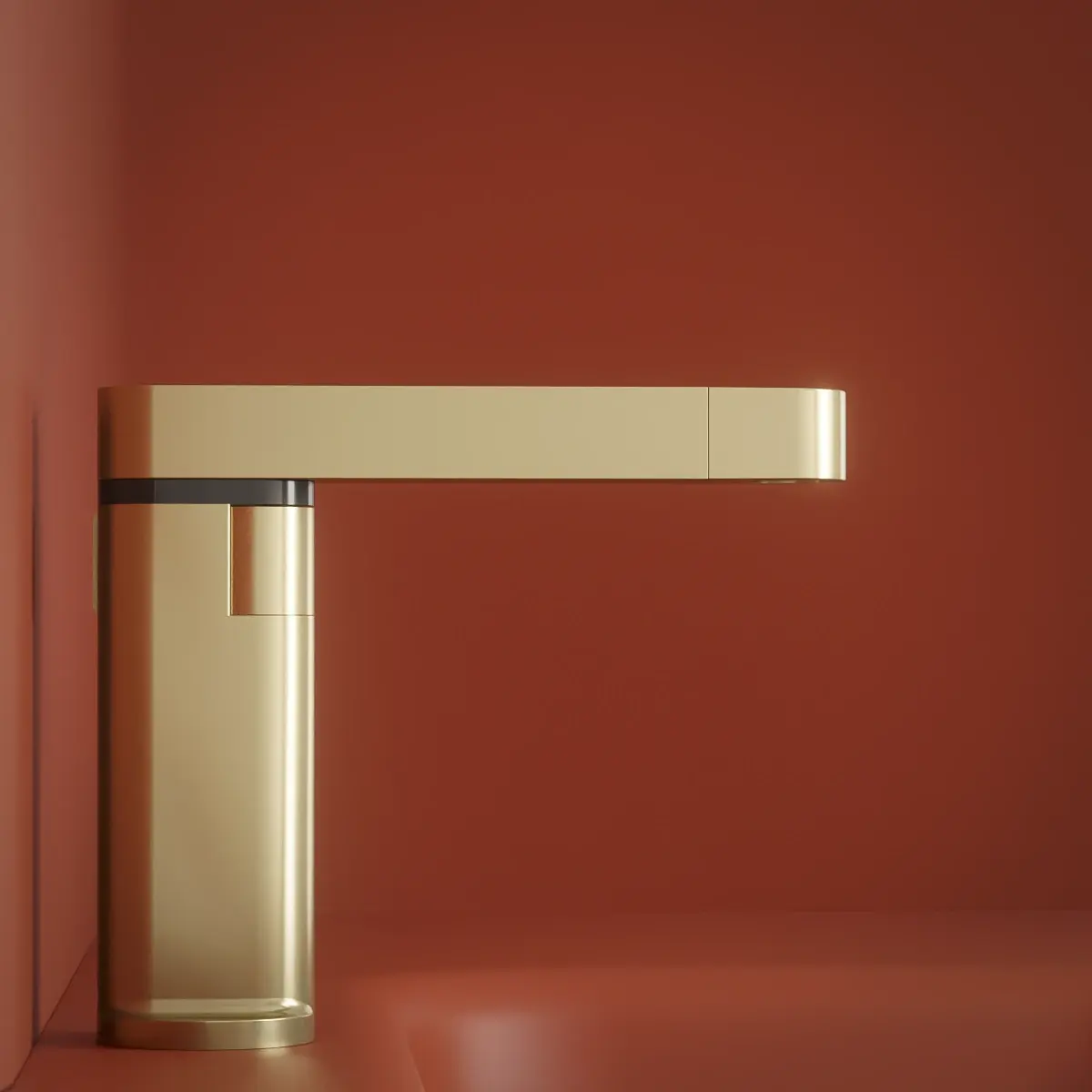 Mitigeur lavabo avec bec rotatif et extractible avec affichage digital par recharge, Doré brossé, Waterled