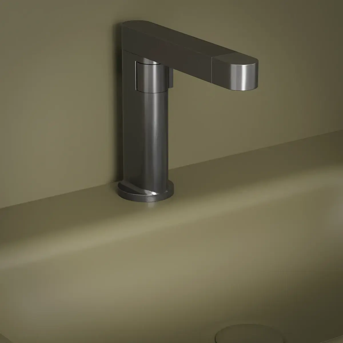 Mitigeur lavabo avec bec rotatif et extractible avec affichage digital par recharge, gun metal, Waterled - silhouette géométrique en finition noire satinée, bec pivotant et extractible pour une flexibilité optimale, affichage digital élégant à rechargement USB alliant technologie discrète et esthétique contemporaine