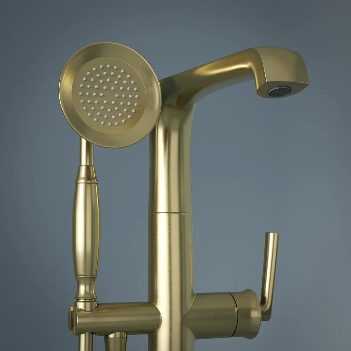 Robinet mitigeur de bain au sol, doré brossé, Art Déco