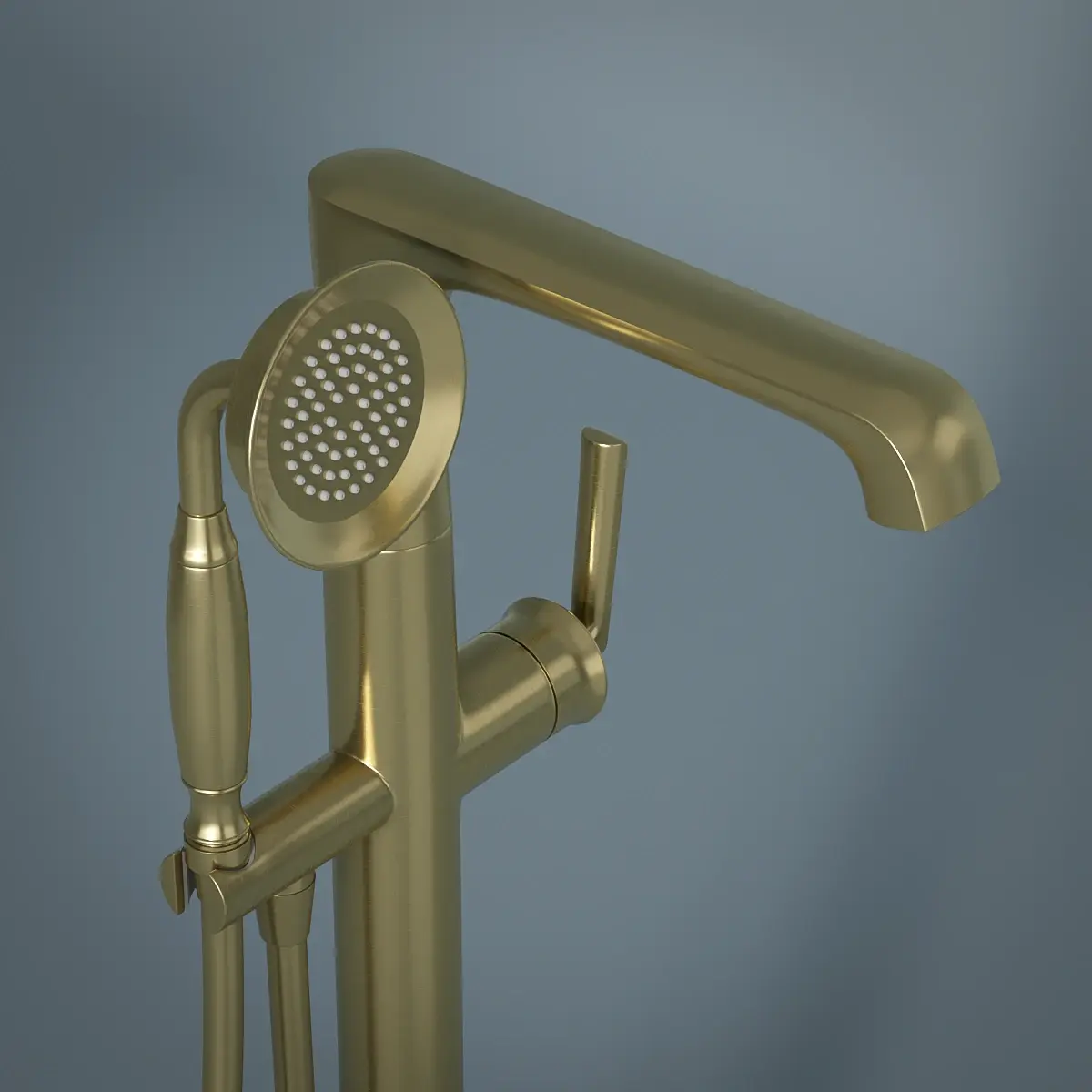 Robinet mitigeur de bain au sol, doré brossé, Art Déco