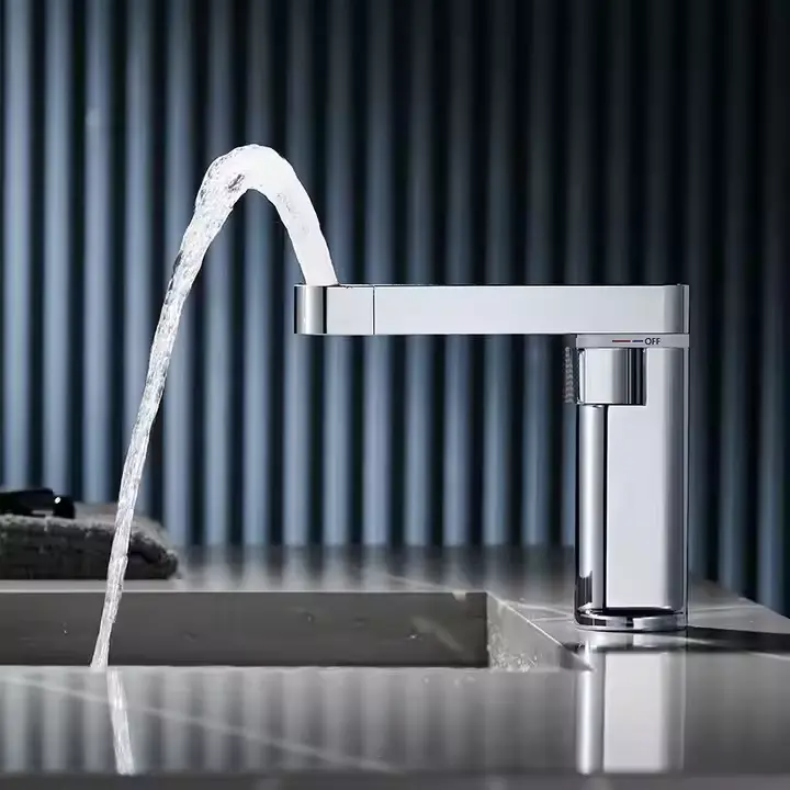 Mitigeur lavabo avec bec rotatif et extractible avec affichage digital par recharge, Chrome, Waterled