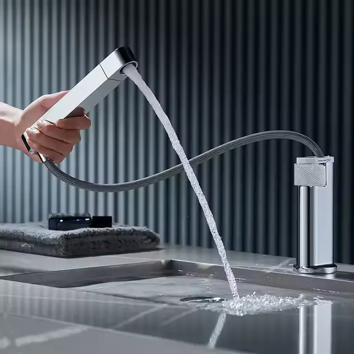 Mitigeur lavabo avec bec rotatif et extractible avec affichage digital par recharge, Chrome, Waterled
