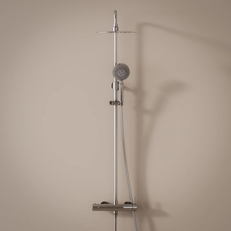 Colonne de douche mitigeur, Ø25cm, chrome, avec douchette multifonction, Châtelet
