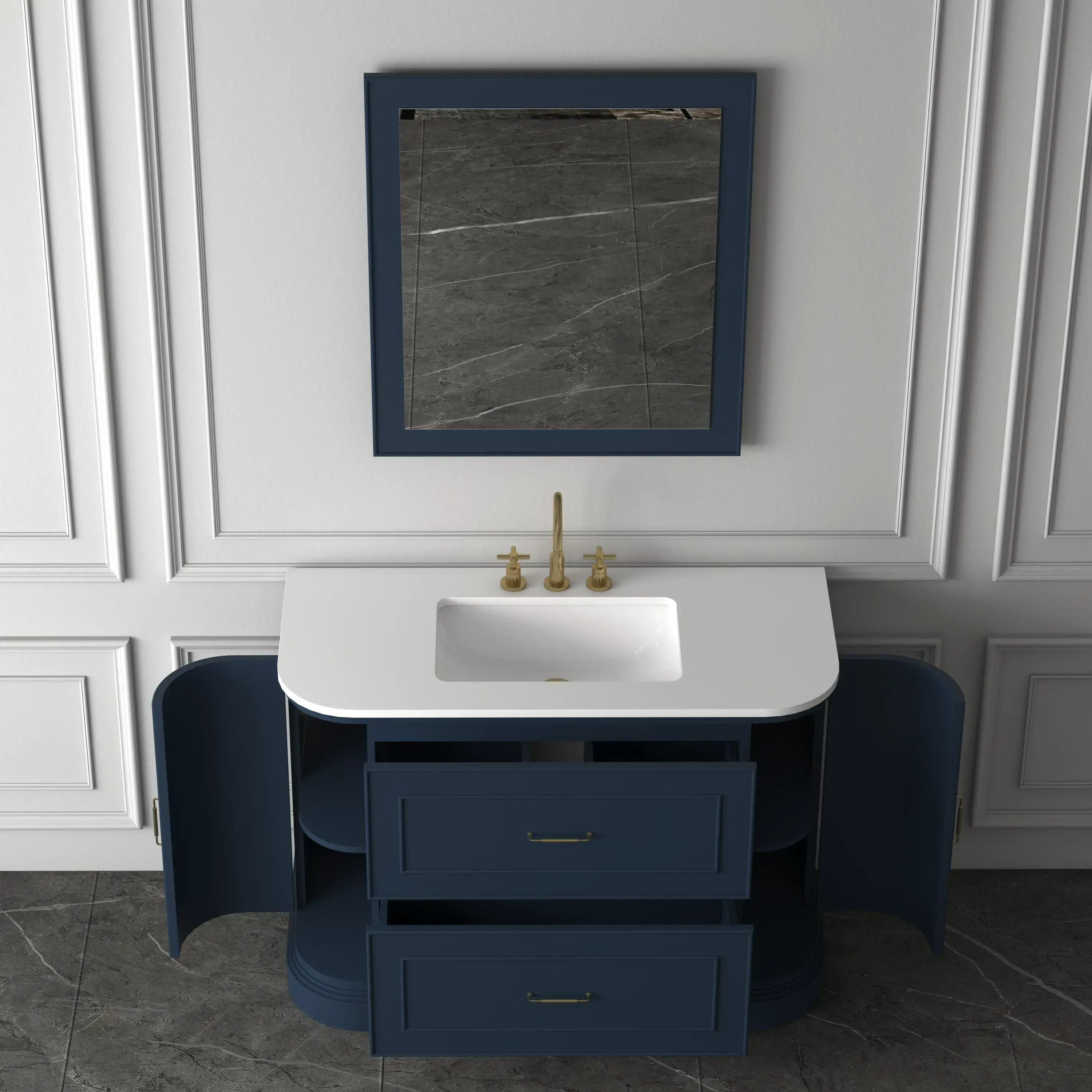 Meuble vasque à poser 120 cm Bleu, Art Deco 
