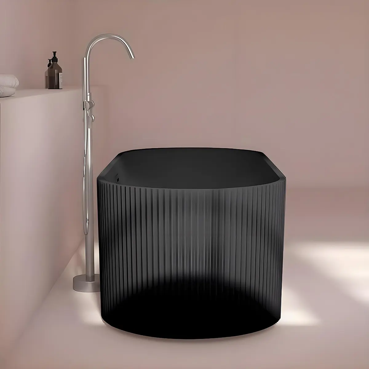 Baignoire Ilot Noir mat, Cannelé