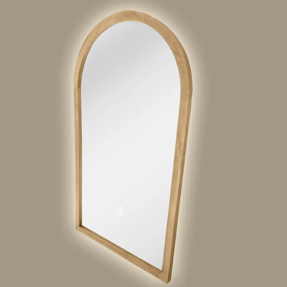 Miroir Demi-lune, rétroéclairage 55x100cm, cadre Chêne, Hikari 