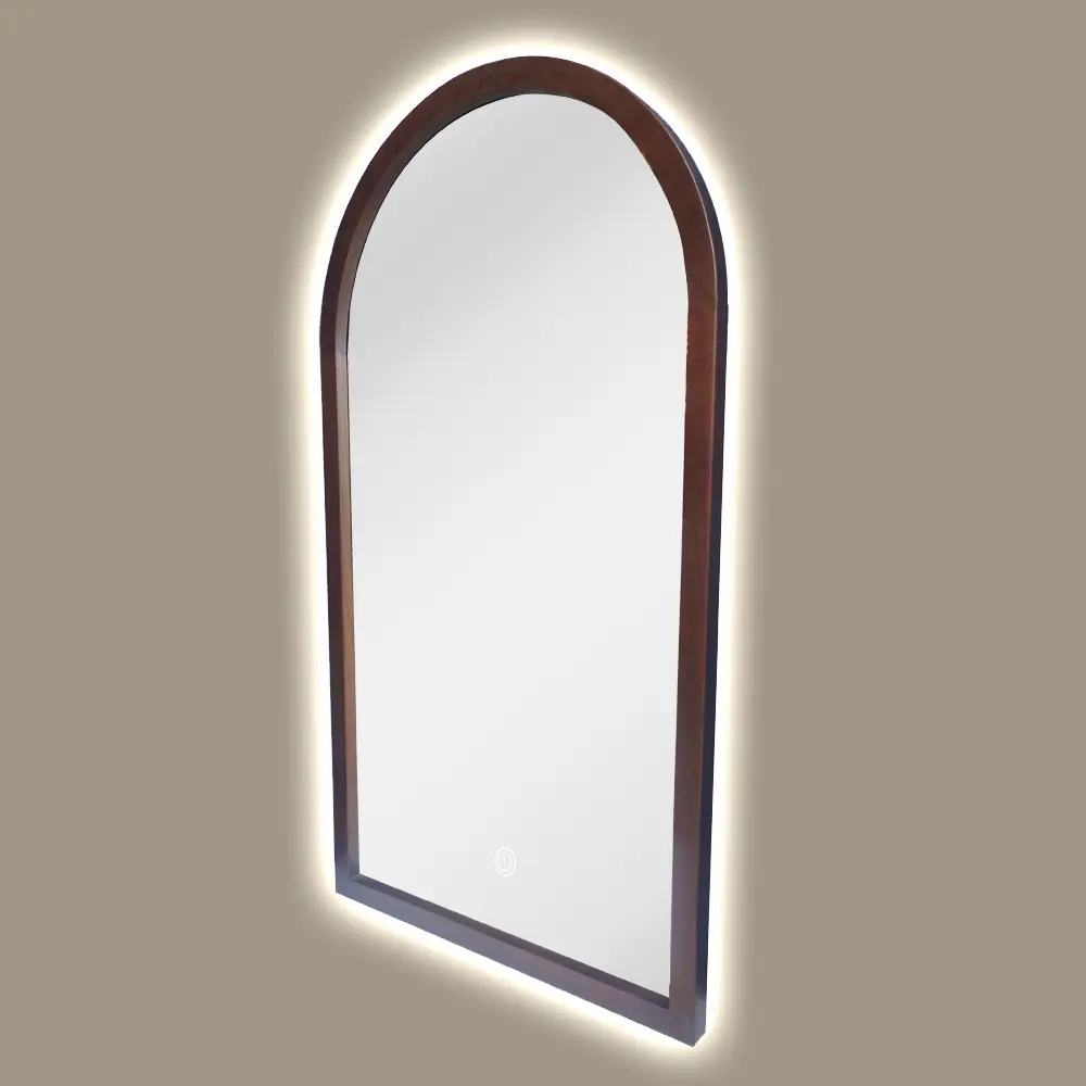 Miroir Demi-lune, rétroéclairage 55x100cm, cadre Noyer, Hikari 