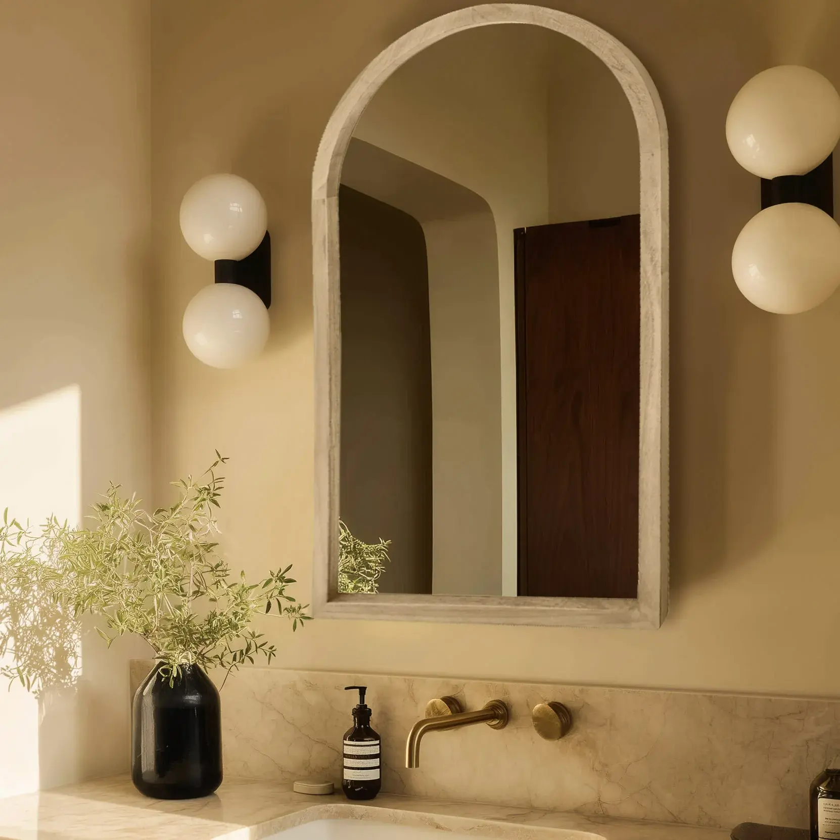 Miroir Demi-lune 55x100cm cadre Chêne, Hikari 